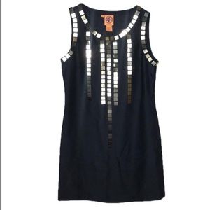 Tory Burch EUC Black Silk Dress Gold Sequins Sz 4